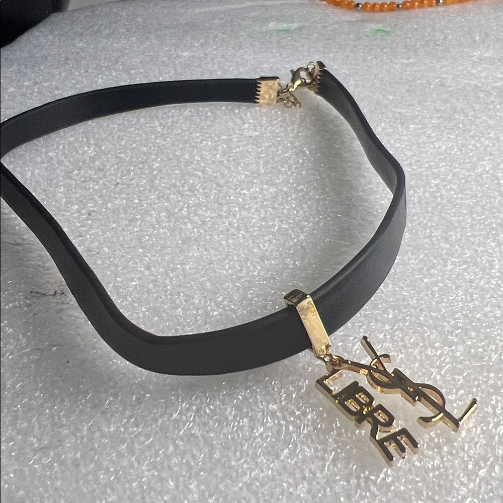 New! Yves Saint Laurent Black and Gold Leather Choker or Bracelet! - Picture 7 of 7